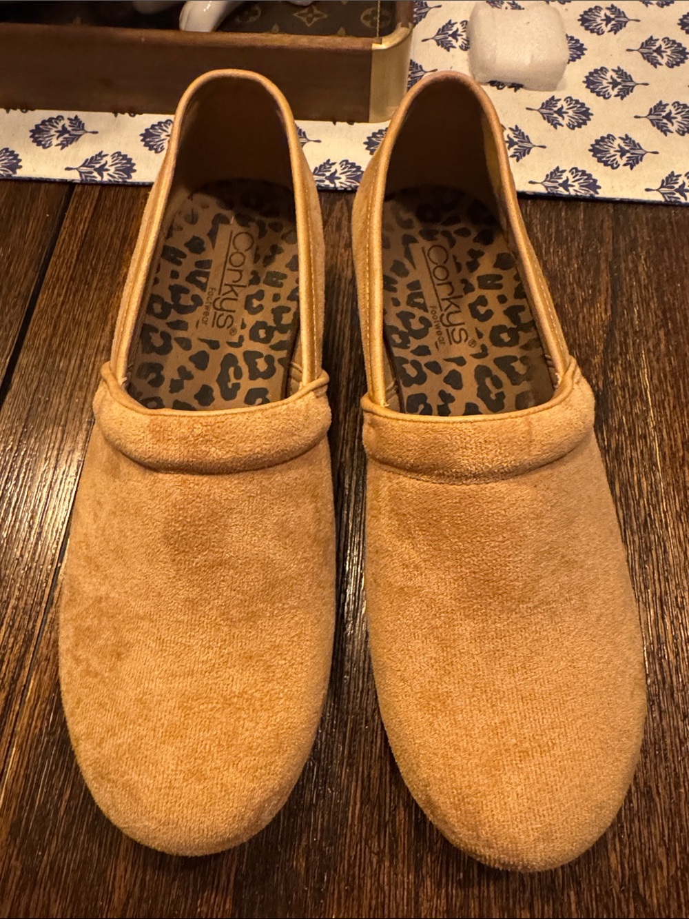 Corkys  women’s Camel Suede Slip-On wedges